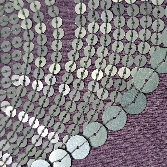 Jacob Eggplant Purple with Black Sequins Embellished Round Neck Tee VG S - Picture 3 of 7